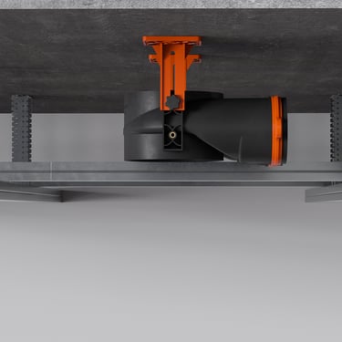 ERGOVENT AERO PRO cross-section render showing plenum box mounted in ceiling cavity with flexible duct connection
