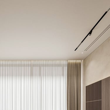 ERGOVENT LINEO PRO PUZZLE 2-slot 75x1050mm installed in luxury bedroom ceiling showing seamless dual slot diffuser