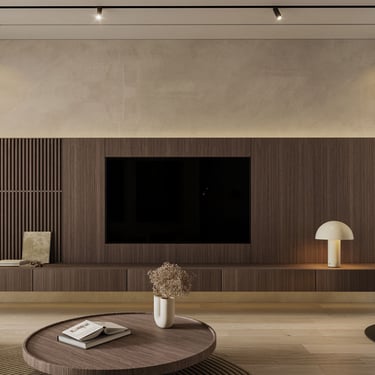 ERGOVENT LINEO PRO PUZZLE installed in luxury living room ceiling showing seamless invisible slot diffuser above fireplace