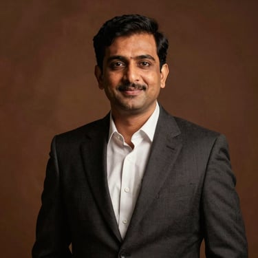 Dignified professional portrait of a South Asian professional, warm indoor studio lighting, rich deep tones, 35mm