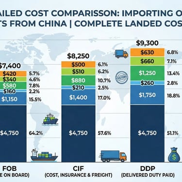 Detailed cost comparison chart showing complete landed costs for FOB, CIF, and DDP terms when importing oil filters