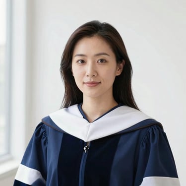 Professional headshot of a female academic, clean white background, sharp focus, academic attire