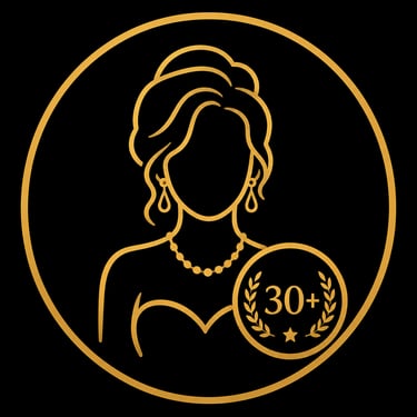 Elegant gold line art icon of a woman with a 30 plus age rating badge for mature content.