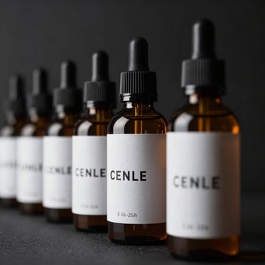 A row of premium e-liquid bottles with clean minimalist labels, dark moody lighting, high-contrast