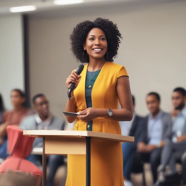 Portrait of a smiling professional woman in a modern office setting.
