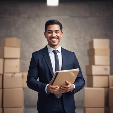 Photo of a confident man working on a laptop in a cozy workspace.