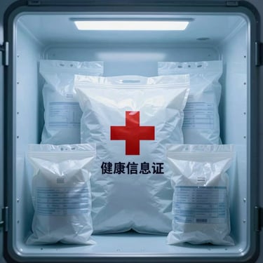 Emergency medical packaging inside a clean, temperature-controlled transport case, sterile clinical photography