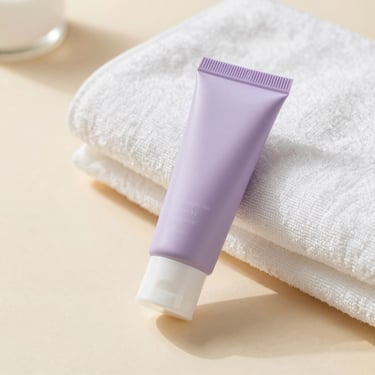 A specialized moisturizing cream tube for diabetic foot care, placed beside a soft cotton towel, warm lighting