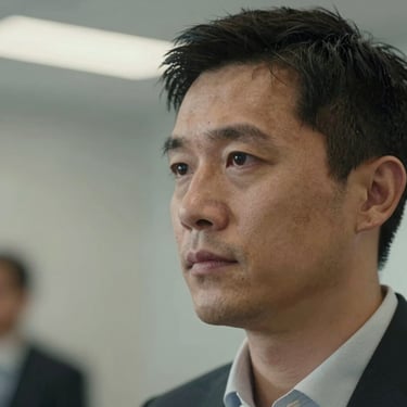 A close-up, candid photograph of a professional individual in a modern Canadian setting, looking thoughtfully into the distance, conveying resilience and empathetic leadership.