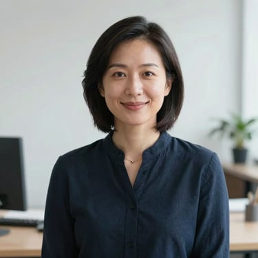 A professional portrait of a person in a clean, minimalist Canadian office setting, looking towards the camera with a warm, empathetic expression. The lighting is soft and professional.