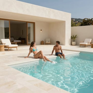 A cozy minimalist house surrounded by lush greenery at sunset in Corbera de Llobregat.