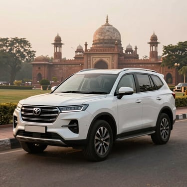 Pristine white SUV parked on a clean street, soft daylight, warm editorial photography.
