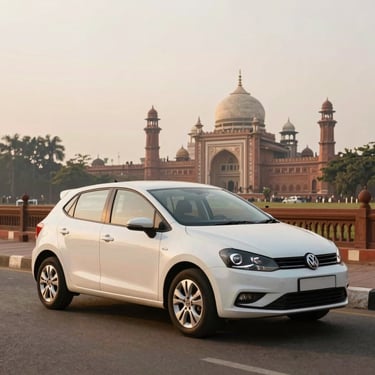 Pristine white hatchback parked on a clean street, soft daylight, warm editorial photography.