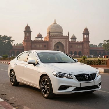 Pristine white sedan parked on a clean street, soft daylight, warm editorial photography.