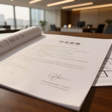 Close-up of legal title deeds and architectural blueprints on premium heavy paper, elegant corporate office lighting