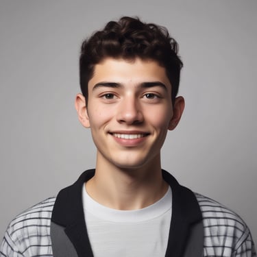 Portrait of a smiling man in a creative studio setting with camera equipment in the background.