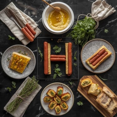 Pratos Letra H culinária: hambúrguer hummus mel hash browns hojaldre pão caseiro ervas mesa clara elegante receitas