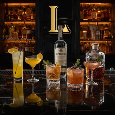 Bebidas L: long island limoncello limonada licor london gin lillet licor café laphroaig jenipapo bar escuro luxo sofisticado