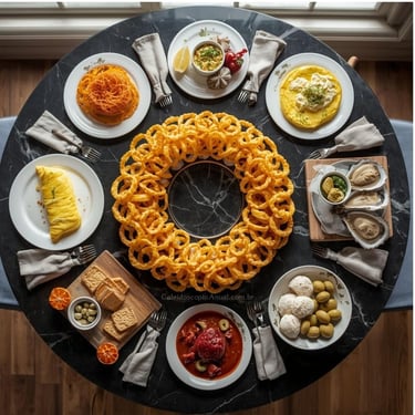 Prartos Letra O culinária: onion rings omelete ostras ossobuco ovos moles laranjas olivas aveia mesa clara elegante receitas