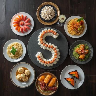 Pratos Letra S culinária: sushi suspiro spaghetti sonho salmão sagu steak strudel spring rolls mesa clara elegante receitas