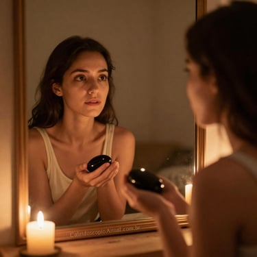 Ritual espelho auto-reflexão: vela ônix olhar profundo verdades pessoais perguntas importantes libertação