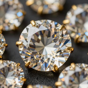 Extreme close-up macro of raw uncut Polki diamonds set in pure gold foil, dramatic studio chiaroscuro lighting.
