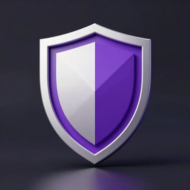 Abstract clean geometric shield icon representing federal security standards, cool studio lighting, purple accents.