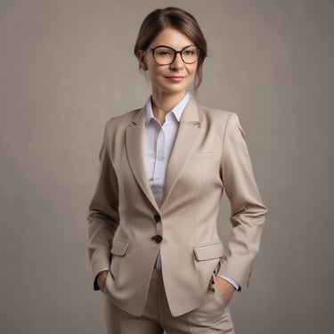 A smiling professional woman in business attire, representing a satisfied Lunar Global customer.