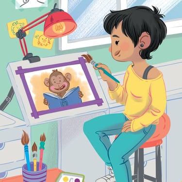 señorita en su estudio de arte haciendo una pintura 