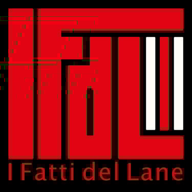 Red and black graphic logo for I Fatti del Lane featuring stylized geometric typography.