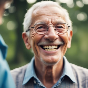 A happy dentist showing a bright smile in a modern dental clinic.