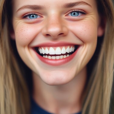 A happy dentist showing a bright smile in a modern dental clinic.