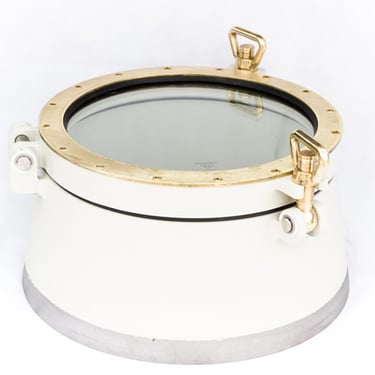 Zijaanzicht openslaande patrijspoort 300mm met conische stalen flens 165mm