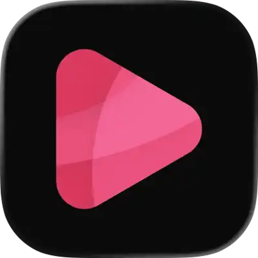 Pink play button icon on a black rounded square background for video streaming.
