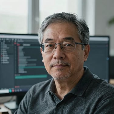 Close-up portrait of a male senior frontend engineer, subtle screen glow, natural window light, desaturated slate tones, 35mm lens.
