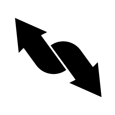 Black intertwined double arrow icon representing exchange, transfer, or cyclical process.