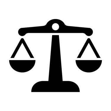 Black scale of justice icon representing law, legal equality, and judicial balance.