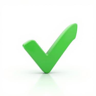 A glossy 3D green check mark icon isolated on a white background, symbolizing success and approval.