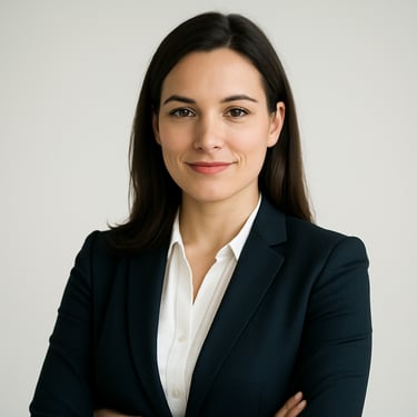 A professional portrait of a woman in business attire, looking confident and approachable. Minimalist background, bright and even studio lighting. North American / International style.