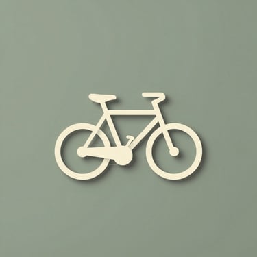 Simple line-art bicycle icon, warm off-white on sage green tonal background, centered, minimal and clean
