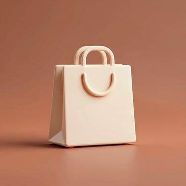 Simple line-art shopping bag icon, warm off-white on terracotta soft tonal background, centered, minimal and clean