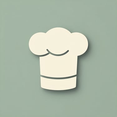 Simple line-art chef hat icon, warm off-white on sage green tonal background, centered, minimal and clean