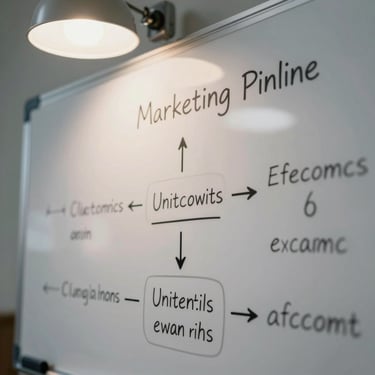 Macro close-up shot of a physical whiteboard with detailed marketing pipeline math and unit economics formulas, focused desk lamp lighting.