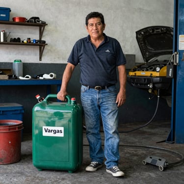 A satisfied customer shaking hands with a SJR Diesel representative in a warehouse filled with diesel engine parts.