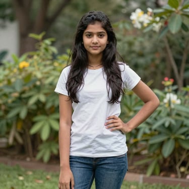 A smiling woman holding a notebook, looking thoughtful and engaged.