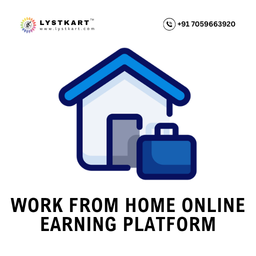 Lystkart work from home online earning platform icon featuring a house and briefcase.