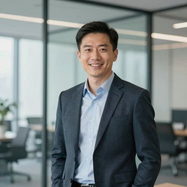 A professional portrait of a male logistics director in a modern, glass-walled office. He is smiling professionally. The aesthetic is clean and high-trust, using lighting that complements #0E2A2E.