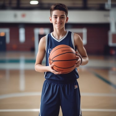 A focused middle school basketball player practicing a game-based drill on the court.