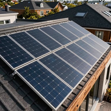 Solar panel array integrated seamlessly onto a modern residential rooftop with timber detailing.