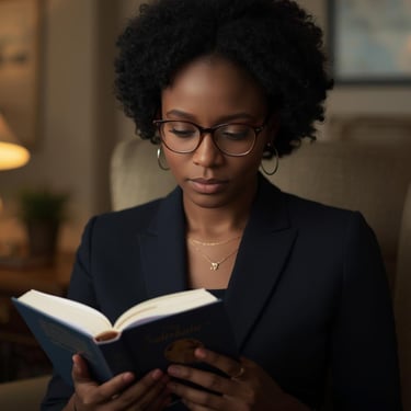 black lady reading a book